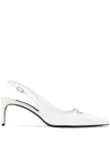 Dolce & Gabbana Lollo Embellished Leather Slingback Pumps In White