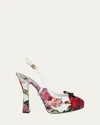 Dolce & Gabbana Satin Pumps With Floral Print And Bow In Rose White