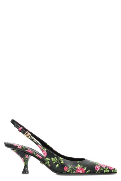 Dolce & Gabbana 60mm Cutout Dg Floral Leather Mule Sandals In Black