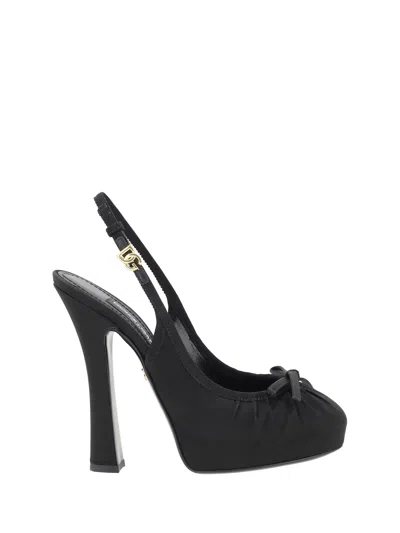 Dolce & Gabbana Vally 150 Slingback Satin Platform Pumps In Black