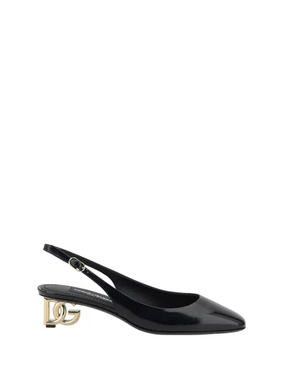 Dolce & Gabbana Logo-heel Patent Leather Slingback Pumps In Black