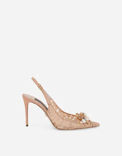 Dolce & Gabbana Slingback Rainbow Lace In Pizzo Lurex In Albicocca