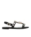Dolce & Gabbana Women Black Sandals With Embroidered Stones Decorations In Satin Woman In Black