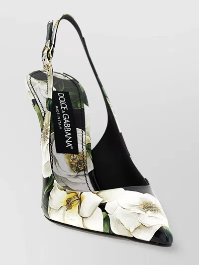 Dolce & Gabbana Slingback With Floral Print And Stiletto Heel In Black