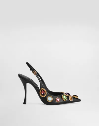 Dolce & Gabbana Slingback With Stone Embroidery In Multi