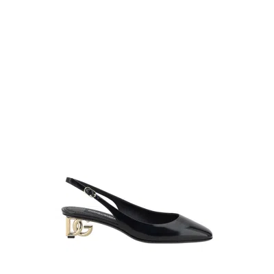 Dolce & Gabbana Logo-heel Patent Leather Slingback Pumps In Black