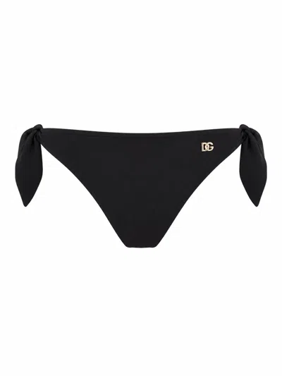 Dolce & Gabbana Slip Bikini Con Fiocchi In Black