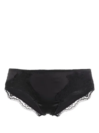 Dolce & Gabbana Slip Brasiliano In Raso Con Pizzo In Black