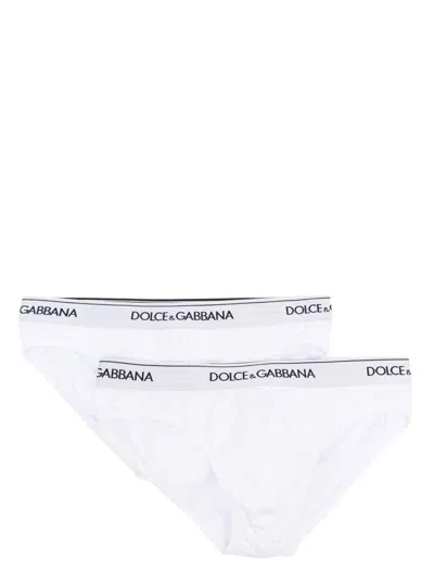 Dolce & Gabbana Slip In Bi-pack Bianco Con Vita Elasticizzata Con Logo Dolce E Gabbana