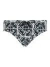 Dolce & Gabbana Black And White Swimsuit With All-over Majolica Print In Techl Fabric Man In Black