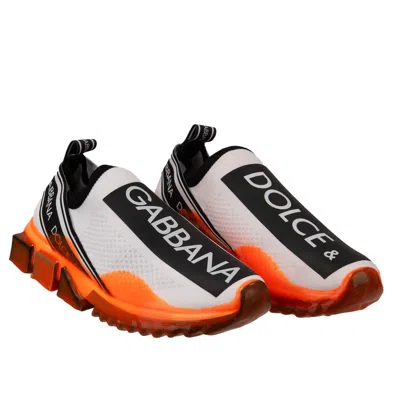 Pre-owned Dolce & Gabbana Slip-on Sneaker Shoes Sorrento Logo Stripes Orange White 12639