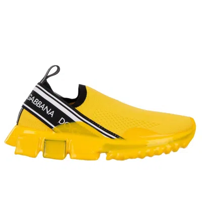 Pre-owned Dolce & Gabbana Slip-on Sneaker Shoes Sorrento Logo Stripes Yellow Black 09399