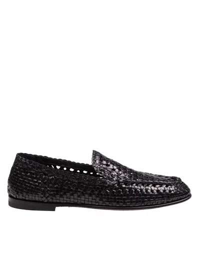 Dolce & Gabbana Leather Slippers In Black