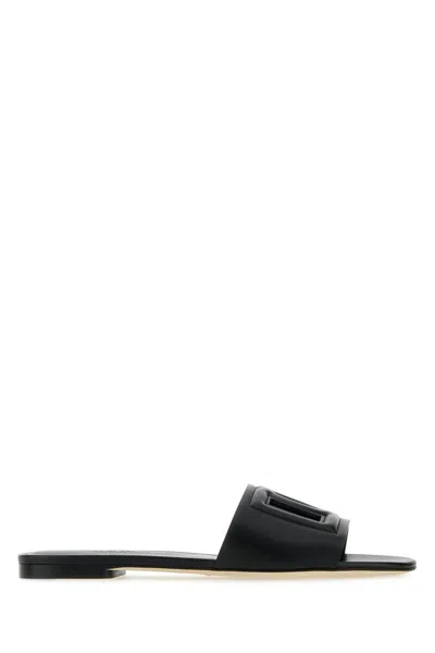 Dolce & Gabbana Leather Slides In Black