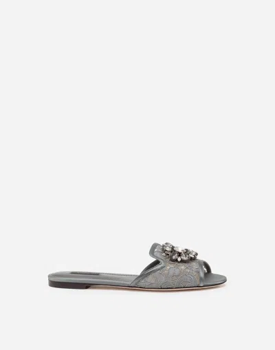 Dolce & Gabbana Slippers In Lace With Crystals In Dark Gray
