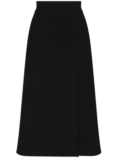 Dolce & Gabbana Slit-detail Crepe Midi Skirt In Schwarz