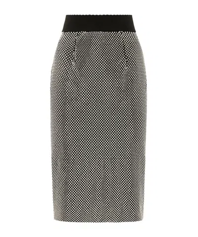 Dolce & Gabbana Crystal Mesh Midi Skirt In Silver