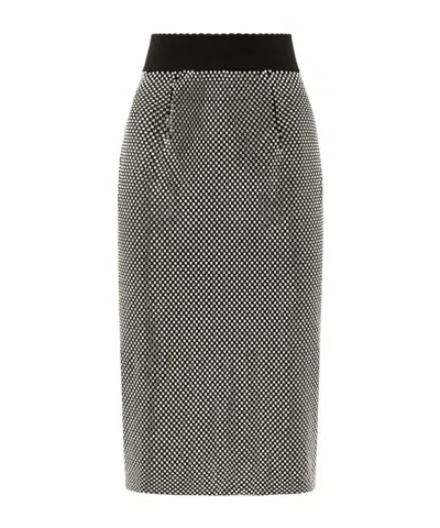 Dolce & Gabbana High Waisted Crystal Mesh Pencil Skirt In Black