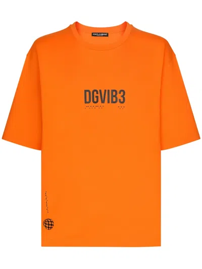 Dolce & Gabbana Slogan-print Cotton T-shirt In Orange