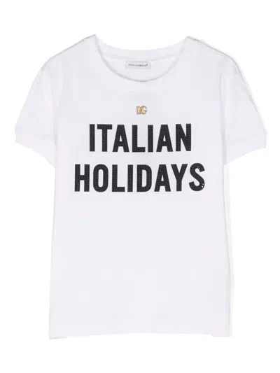 Dolce & Gabbana Kids' T-shirt Mit Logo-schild In Weiss