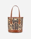 Dolce & Gabbana Small Bucket Bag In Leopard-print Crespo With Branded Plate In Multicolor