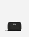 Dolce & Gabbana Small Calfskin Zip-around Wallet With Logo Tag In Black