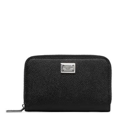 Dolce & Gabbana Small Calfskin Zip-around Wallet With Logo Tag For Men In Pink