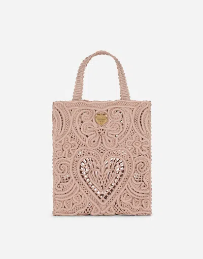 Dolce & Gabbana Small Cordonetto Lace Shopper In Beige