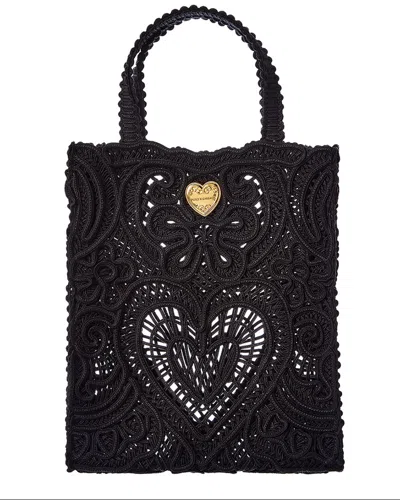 Dolce & Gabbana Small Cordonetto Lace Tote In Black
