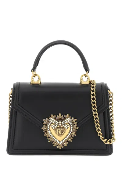 Dolce & Gabbana Devotion Small Leather Shoulder Bag In Black