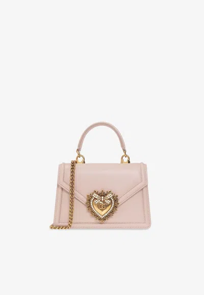 Dolce & Gabbana Small Devotion Calf Leather Handbag In Pink