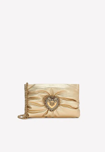 Dolce & Gabbana Small Devotion Crossbody Bag In Metallic Leather In Gold