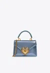 Dolce & Gabbana Devotion Mini Metallic Leather Top-handle Bag In Blue