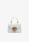 Dolce & Gabbana Small Devotion Metallic Leather Top Handle Bag In White