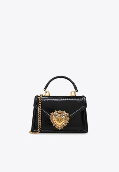 Dolce & Gabbana Small Devotion Python-skin Shoulder Bag In Black