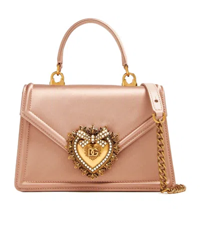 Dolce & Gabbana Small Devotion Satin Tote Bag In Nude