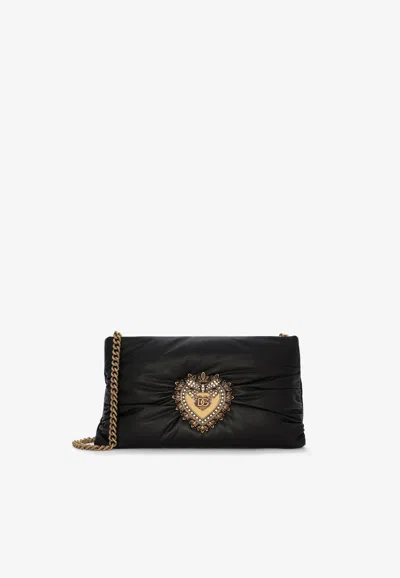 Dolce & Gabbana Small Devotion Shoulder Bag In Calf Leather In Black