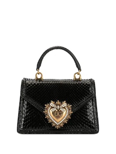 Dolce & Gabbana Small Devotion Python-skin Shoulder Bag In Black
