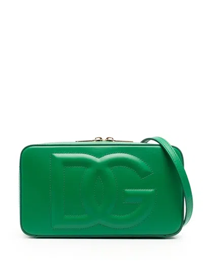 Dolce & Gabbana Leather Shoulder Bag With Logo In Green
