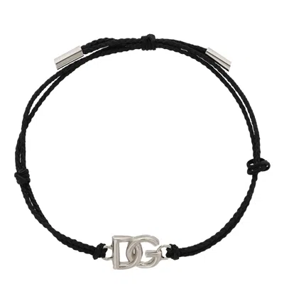 Dolce & Gabbana Small Dg Logo Cord Bracelet In Black