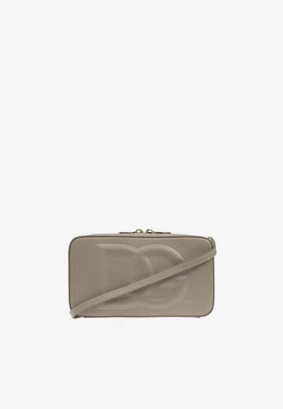 Dolce & Gabbana Small Dg Logo Leather Camera Bag In Beige