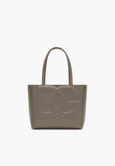 Dolce & Gabbana Small Dg Logo Leather Tote Bag In Beige