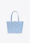 Dolce & Gabbana Small Dg Logo Leather Tote Bag In Light Blue