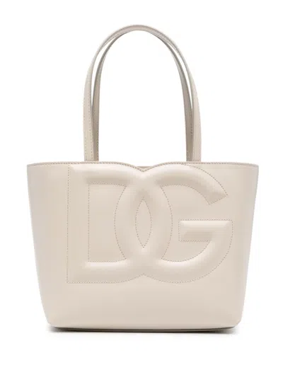 Dolce & Gabbana Small Dg Logo Leather Tote Bag In Neutrals