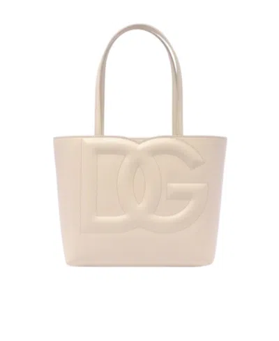 Dolce & Gabbana Small Dg Logo Leather Tote Bag In Beige