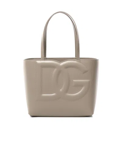 Dolce & Gabbana Dg Logo Leather Tote Bag In Beige
