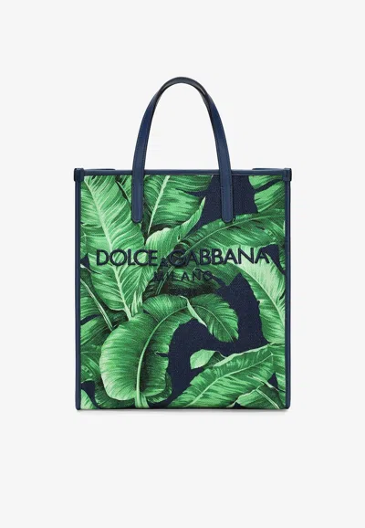 Dolce & Gabbana Small Dg Milano Banana Print Tote Bag In Green