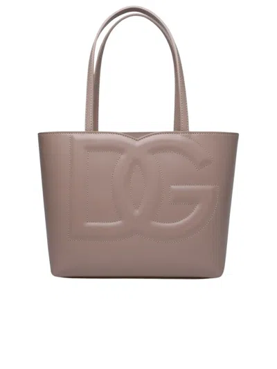 Dolce & Gabbana Small 'dg' Shopping Bag In Powder Calf Leather In Brown