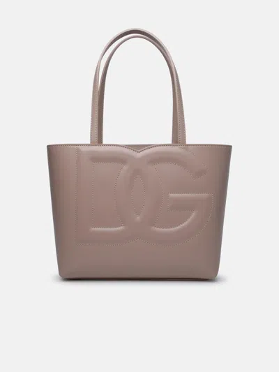 Dolce & Gabbana Small 'dg' Shopping Bag In Powder Calf Leather In Nude