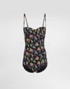 Dolce & Gabbana Small Floral-print Balconette One-piece Swimsuit In Black